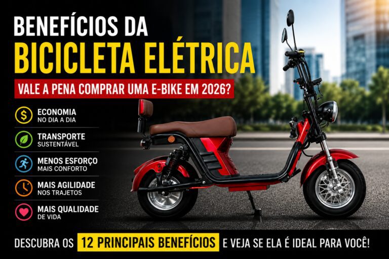 Pessoa utilizando uma bicicleta elétrica em área urbana, representando economia, mobilidade sustentável e qualidade de vida no dia a dia.