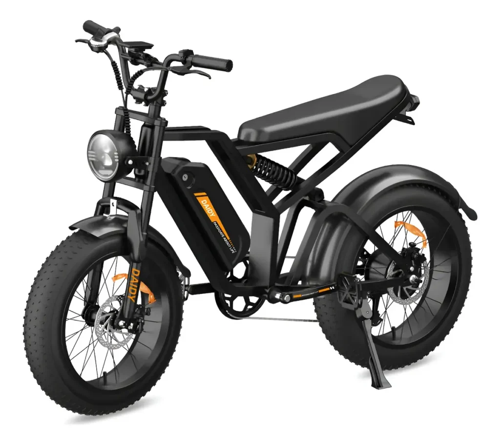 Imagem destacada da bicicleta elétrica Bemmy FXH009 preta com motor de 750W, bateria 48V 15Ah, pneus Fat Tire e suspensão dupla, utilizada no artigo de review completo do VoltPedal.