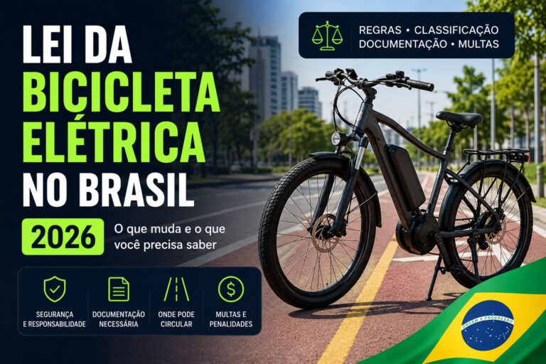 Bicicleta elétrica em ciclovia urbana ilustrando as regras da legislação brasileira para bicicletas elétricas em 2026.